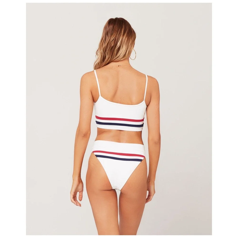 L Space Ren bikini top size L‎ + Wilson bitsy bottom M striped retro set